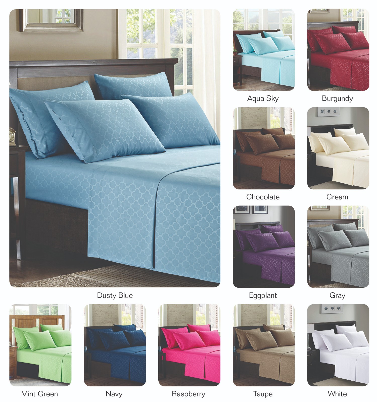 Platinum Hotel Quality Embossed Queen Sheet Set 4 Pillow Cases Mint Green Minty gallery