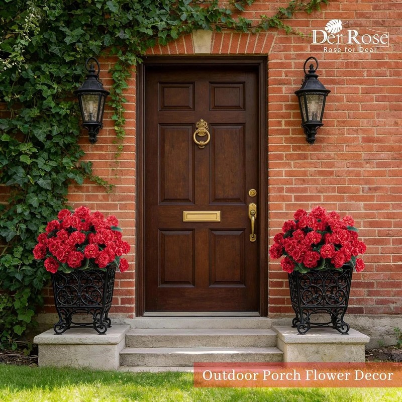 6 Pack Red Artificial Geraniums Flowers for Outdoors UV Resistant Faux Flowers f gallery