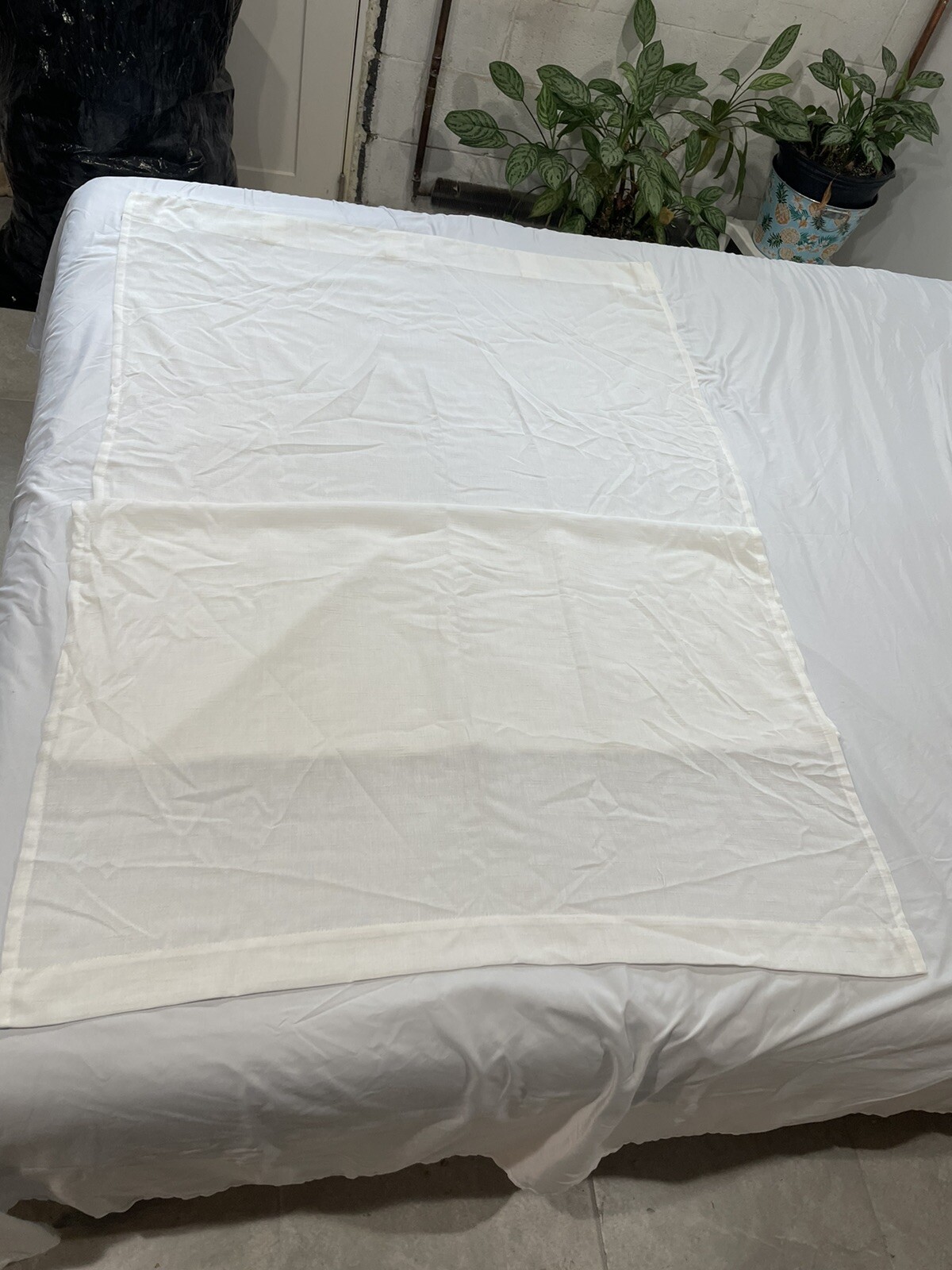 sheer 2 panel white linen rod pocket curtains 37in W x 84in L gallery