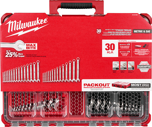 Milwaukee 30pc Metric & SAE Wrench Set with PACKOUT Organizer | Model 48-22-9485 gallery