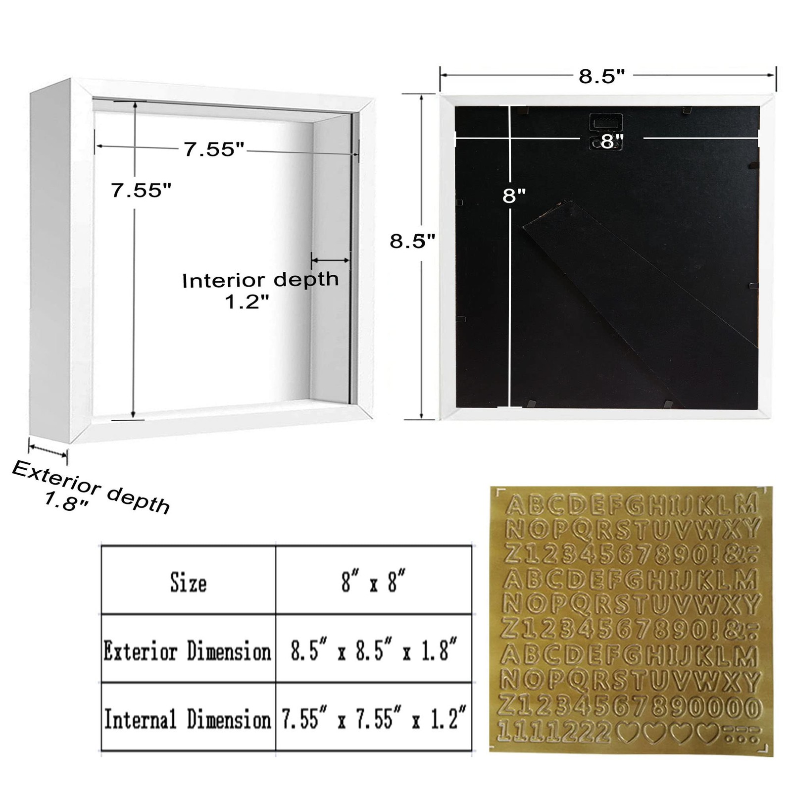 8x8 Shadow Frame Display Case with Letter Stickers, 3D Picture Frame, Display... gallery