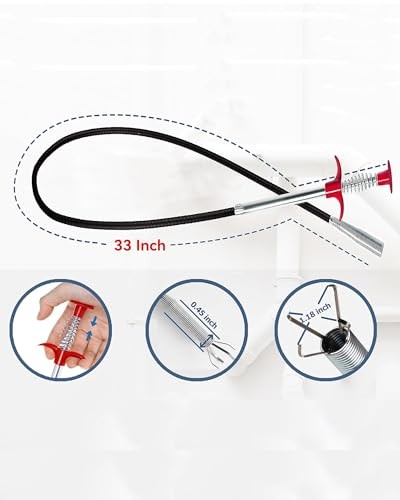 33 Inch Drain Snake Clog Remover, Flexible 4-Claw Grabber 33in Drain Snakes gallery