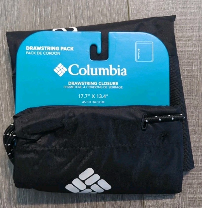Columbia Zigzag Drawstring Pack Bag Water Resistant Nylon & Polyester Black NEW 4