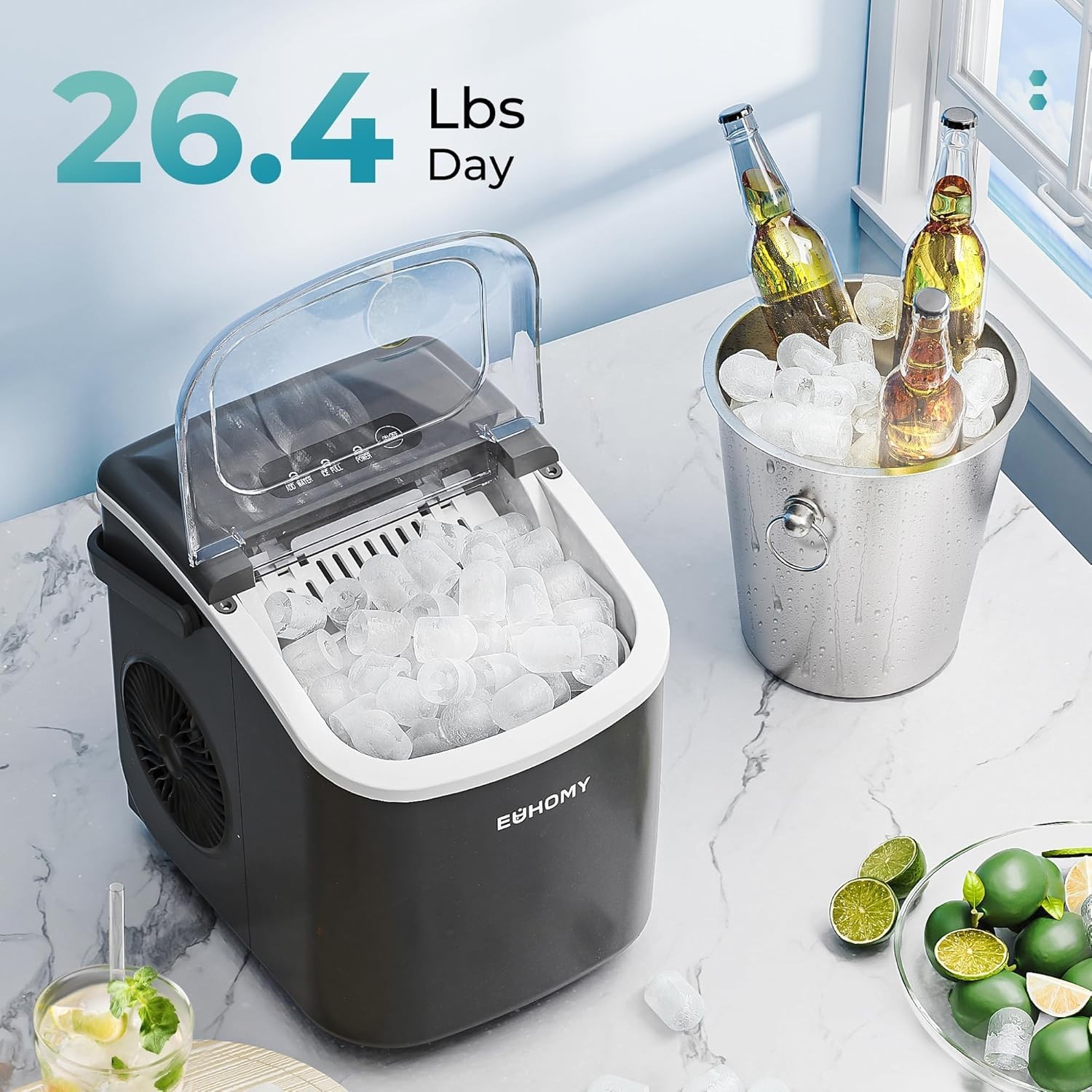 Euhomy Countertop Ice Maker Machine Portable 26lbs/24H New Sealed In Box gallery
