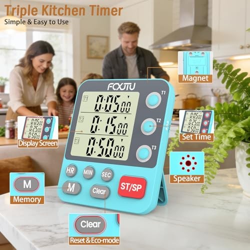 Digital Dual Triple Kitchen Timer, 3 Channels Magnetic Countdown YS318 Blue gallery