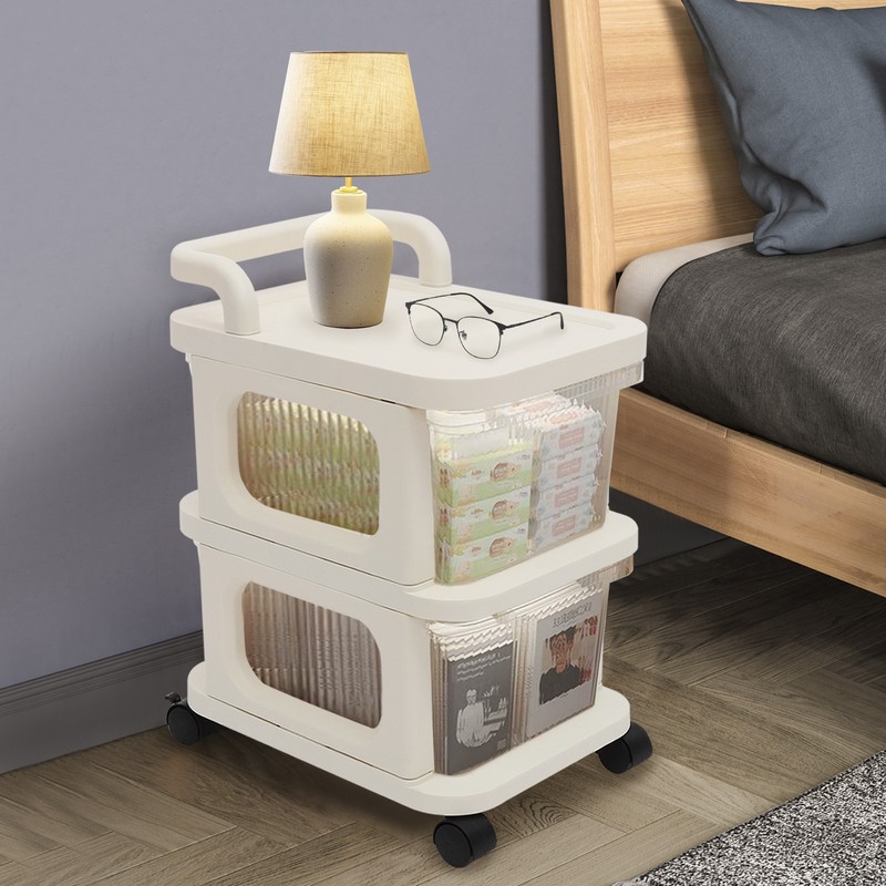 2-Drawer Plastic Rolling Storage Cart With Handle & 4 Wheels (2 Brakes) gallery