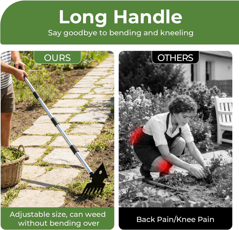 Dual-Head Weed Puller Tool with Long Handle for Efficient Gardening gallery
