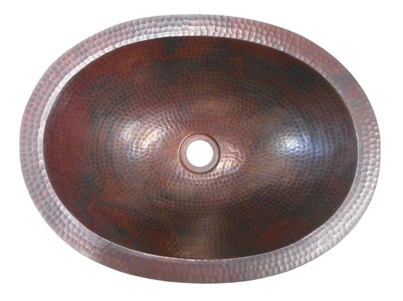 16" Oval Rustic Copper Bathroom Sink with Pop Up Drain Perfect for Small Spaces gallery