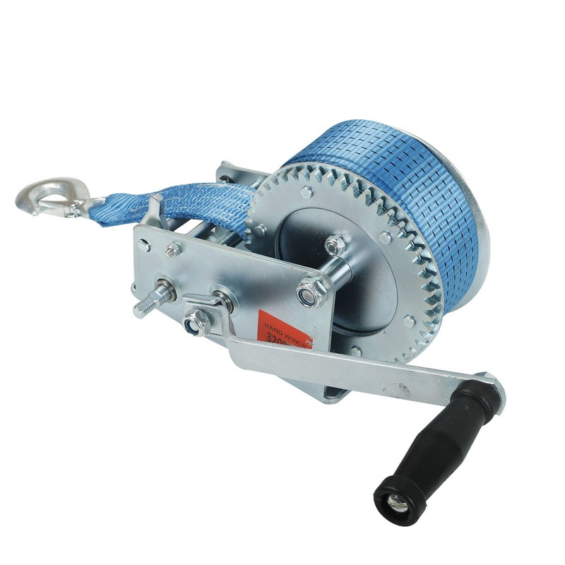 3200lbs Hand Winch Polyester Strap 2 Gear Crank Boat ATV Trailer RV Blue gallery