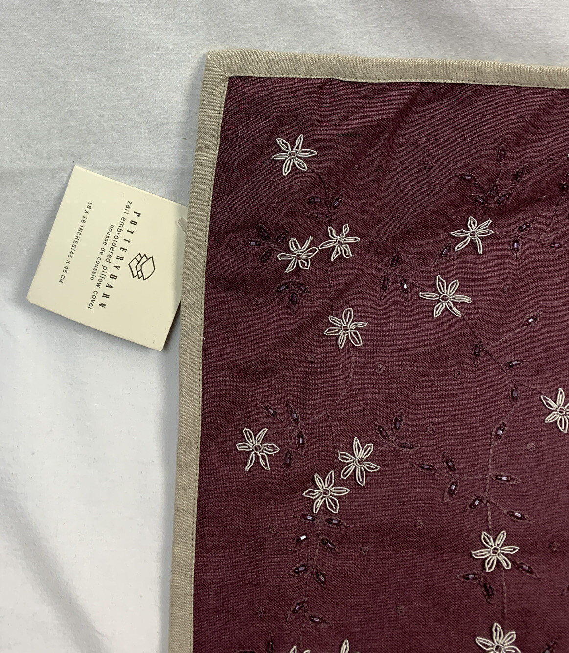 Pottery Barn Purple Embroidered Beaded Zari Sofa Toss Pillow Sham Cover 18" NWT gallery
