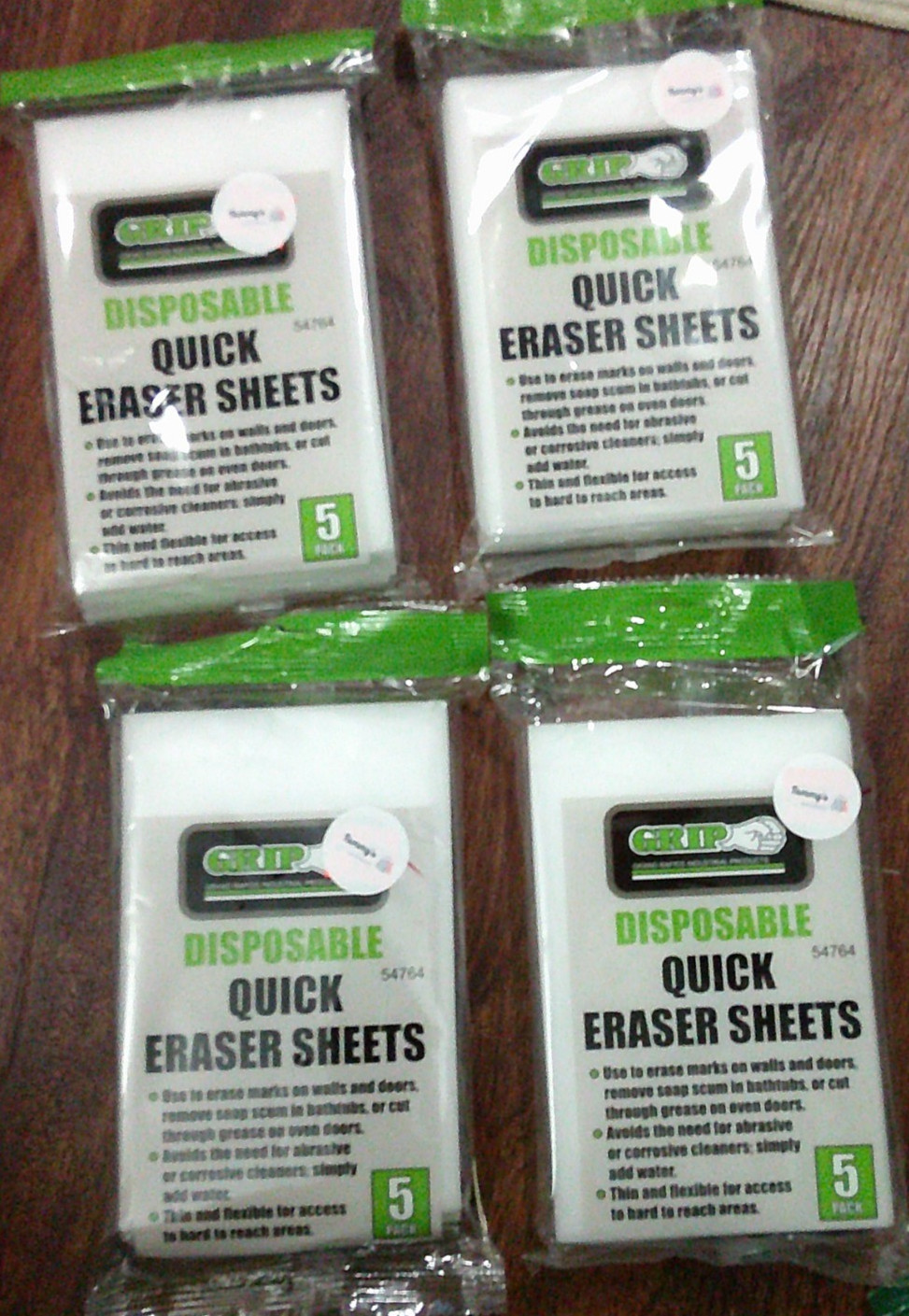 4 NEW packs Grip Disposable quick eraser sheets 5 in each good for walls doors + gallery