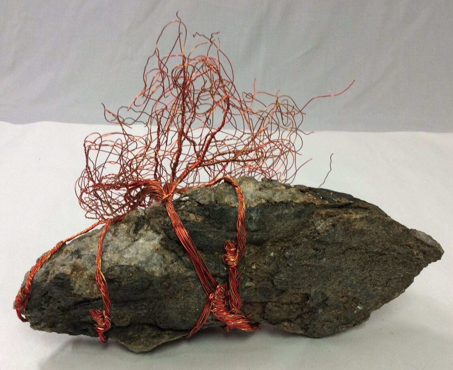 Copper Wire Art Tree Sculpture Stone Rock Base One of a Kind Home Office Decor gallery