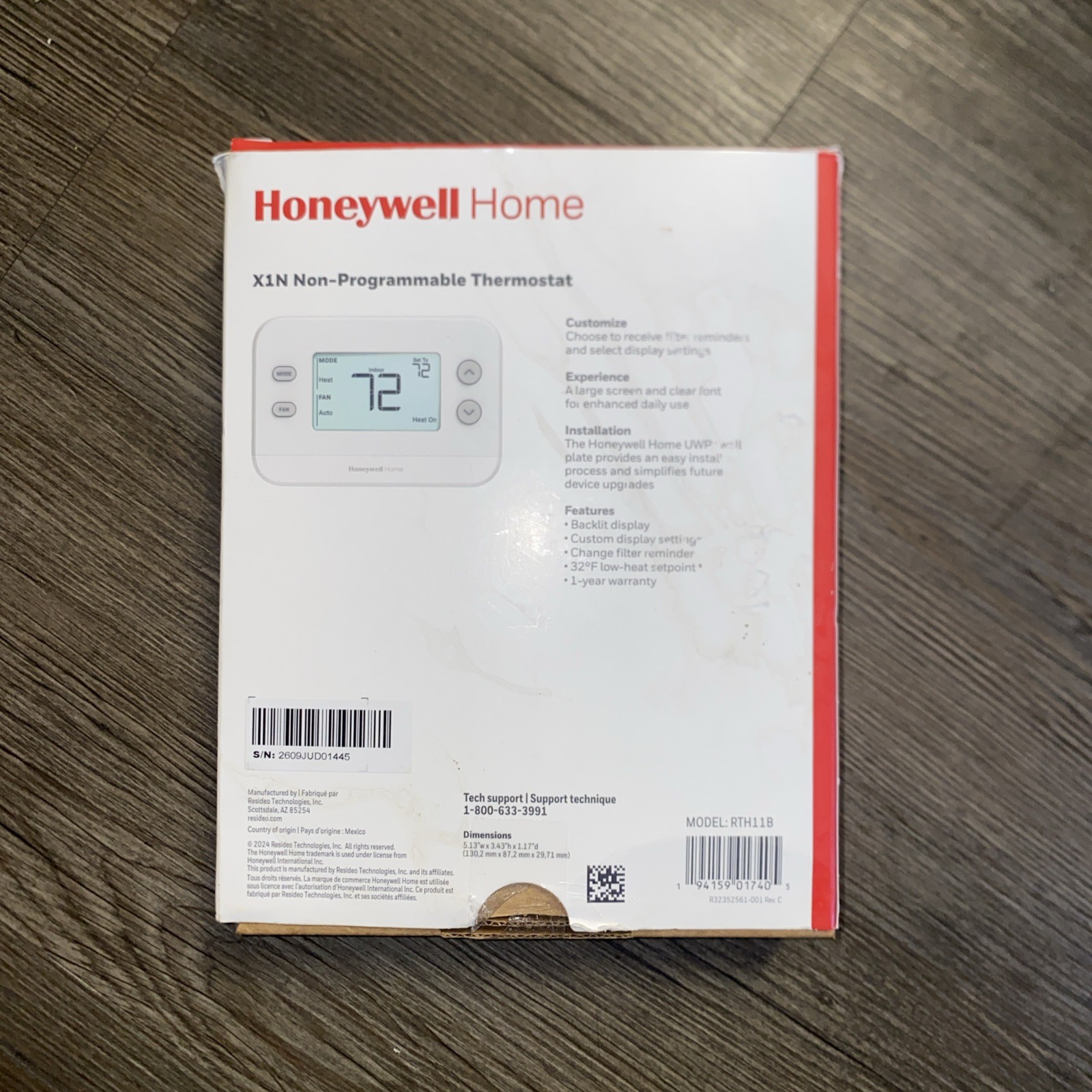 Honeywell Home X1N One-Stage Non-Programmable Thermostat Backlit Display RTH11B gallery