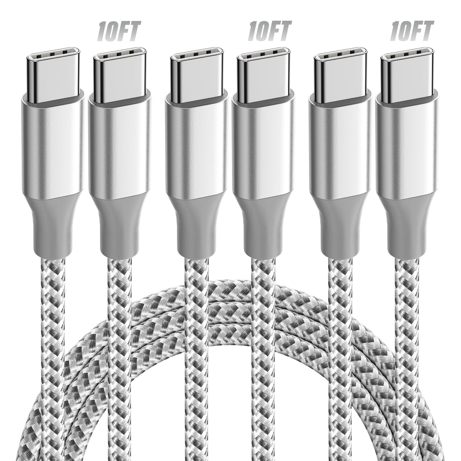 KYEHD USB C Cable，3 Pack 10FT 60W Fast Charging USB C to USB C Cable, Durable Ty gallery