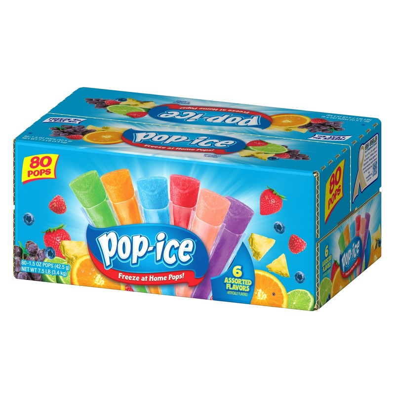 Pop-Ice Assorted Fruit Freezer Ice Pops, Gluten-Free Frozen Snack, 1.5 oz, 80 Ct gallery