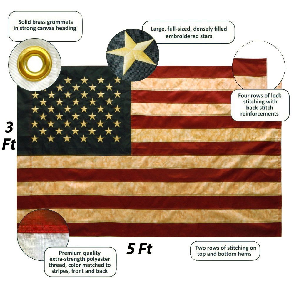Anley Vintage Style Tea Stained American US Flag 3x5 Nylon Antiqued USA Banner gallery
