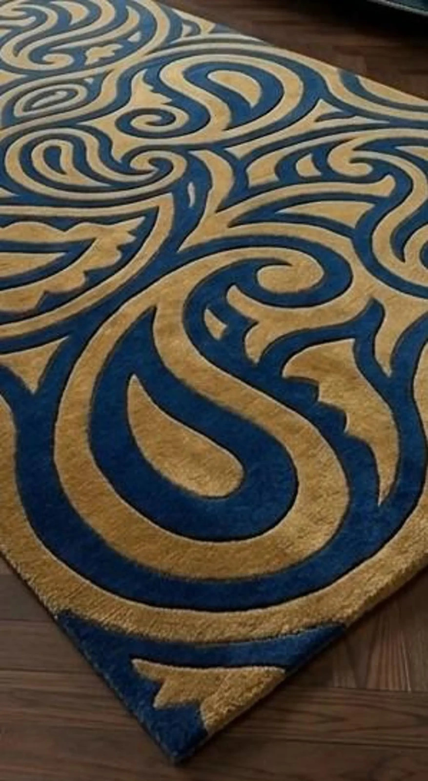 Luxury Blue Gold Hand Tufted Wool Rug, Modern Abstract Area Rug, Cut Pile Rug gallery