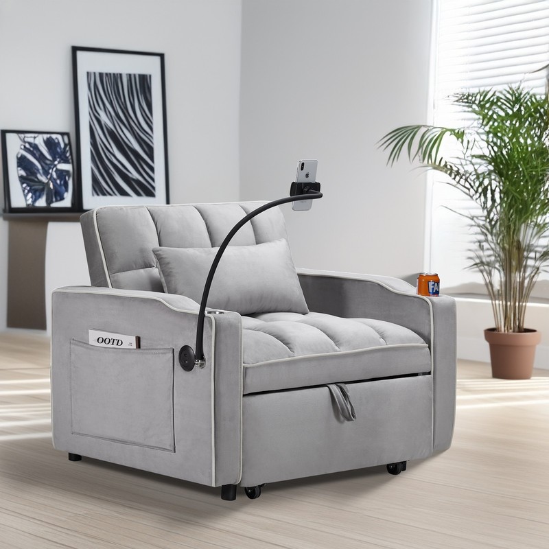 Adjustable Sofa Bed 3-in-1 Convertible Chair Sleeper Bed with Type C & USB Port gallery