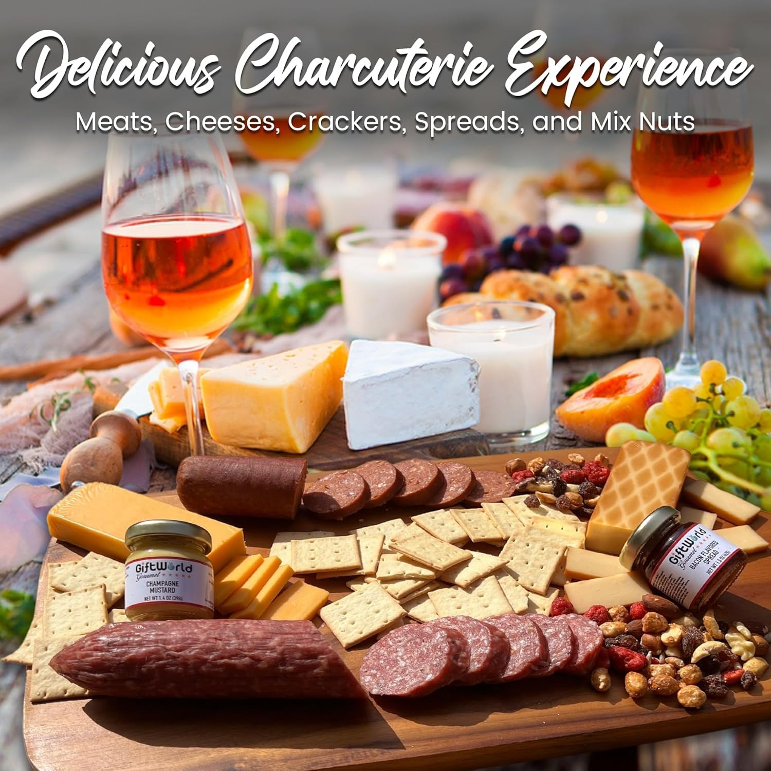 GIFTWORLD DLX CHARCUTERIE IMPORTED MEAT & CHEESE GIFT BASKET w/SNACKS & SPREADS gallery