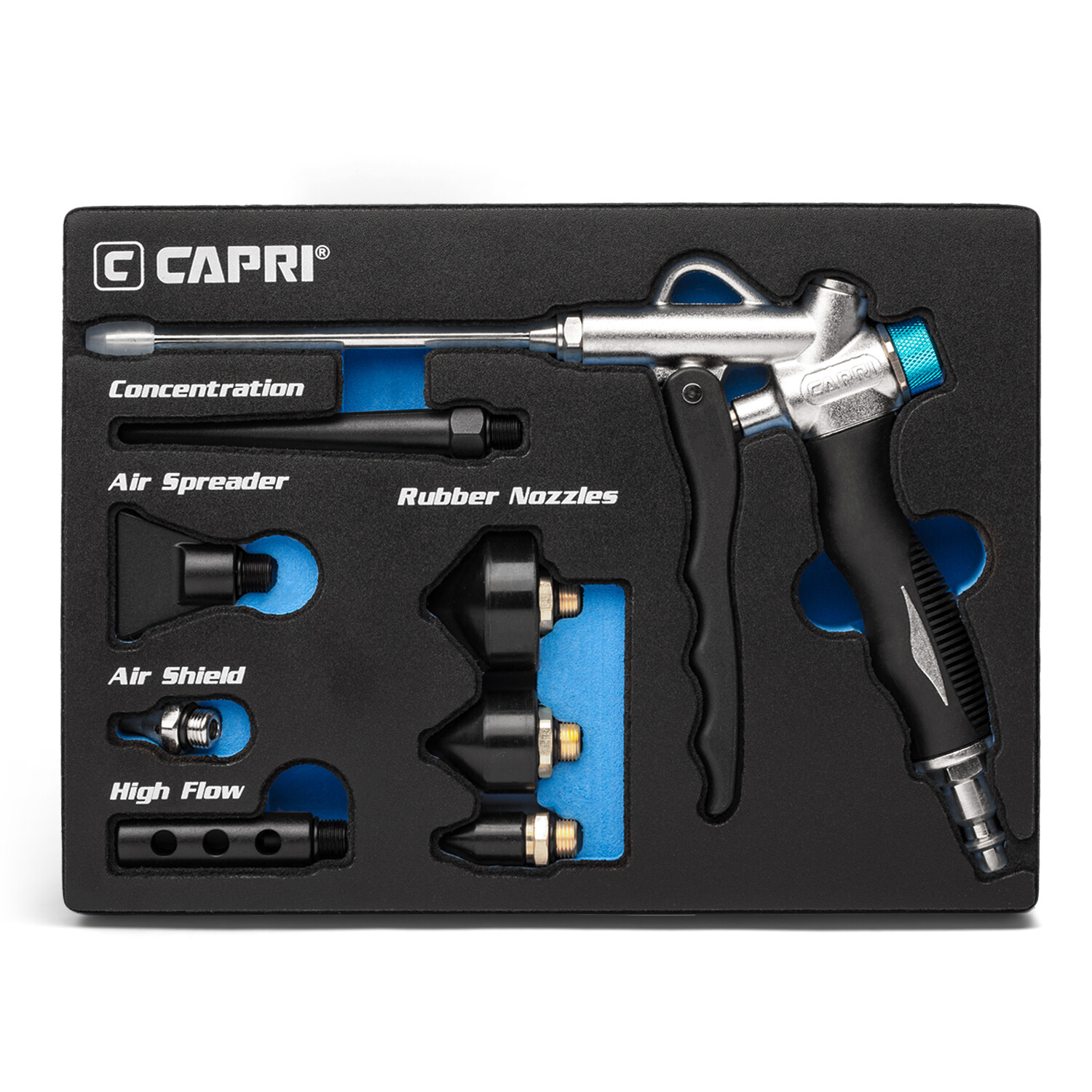Capri Tools 2-Way Air Blow Gun Kit with Nozzles and Rubber Tips, 8-Piece gallery