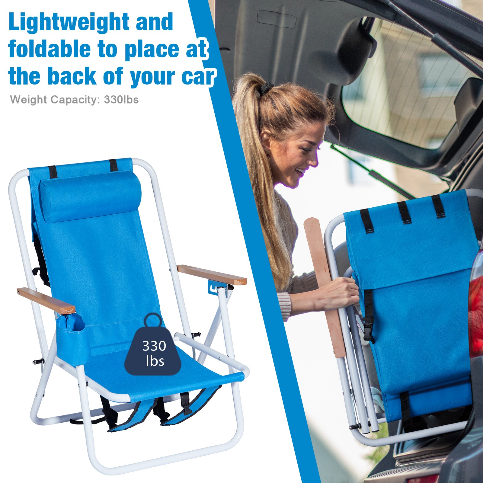 Portable 1-2 Pack Beach Chair Backpack Folding Camping Chair 4 Position gallery
