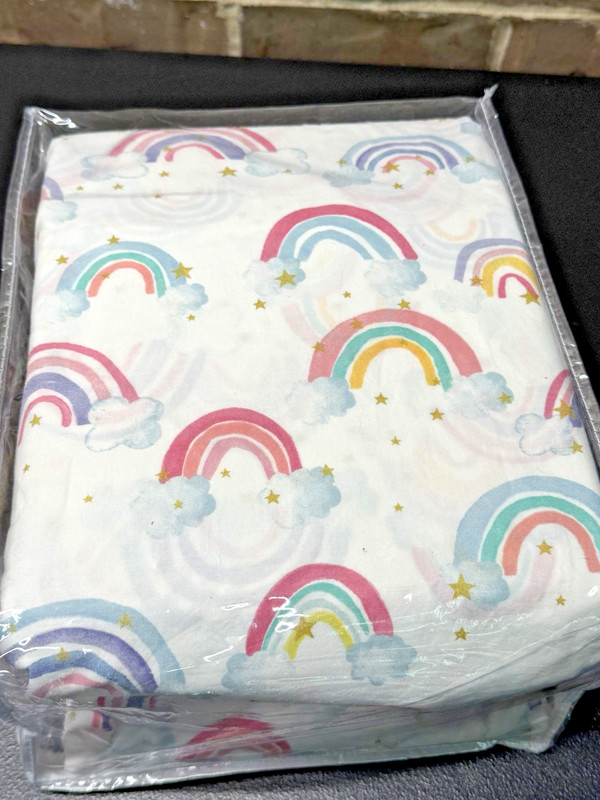 Pottery Barn Kids Rainbow Cloud Organic Sheet Set Star QUEEN SIZE 4 Pc NEW gallery