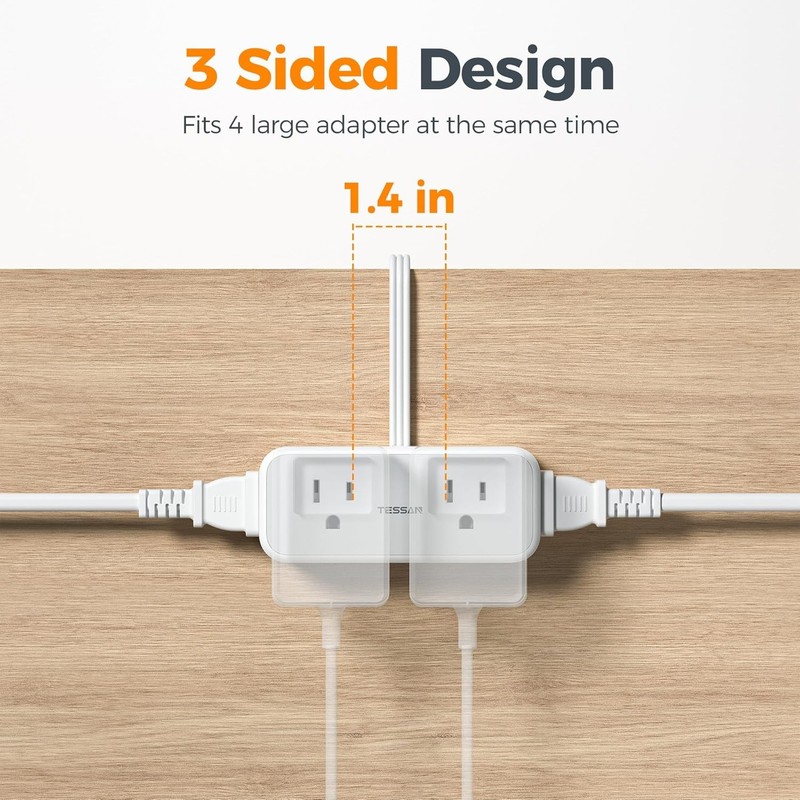 4 Outlet Extender Power Strip Flat Plug Extension Cord 3 USB (1 USB C）0.54ft gallery
