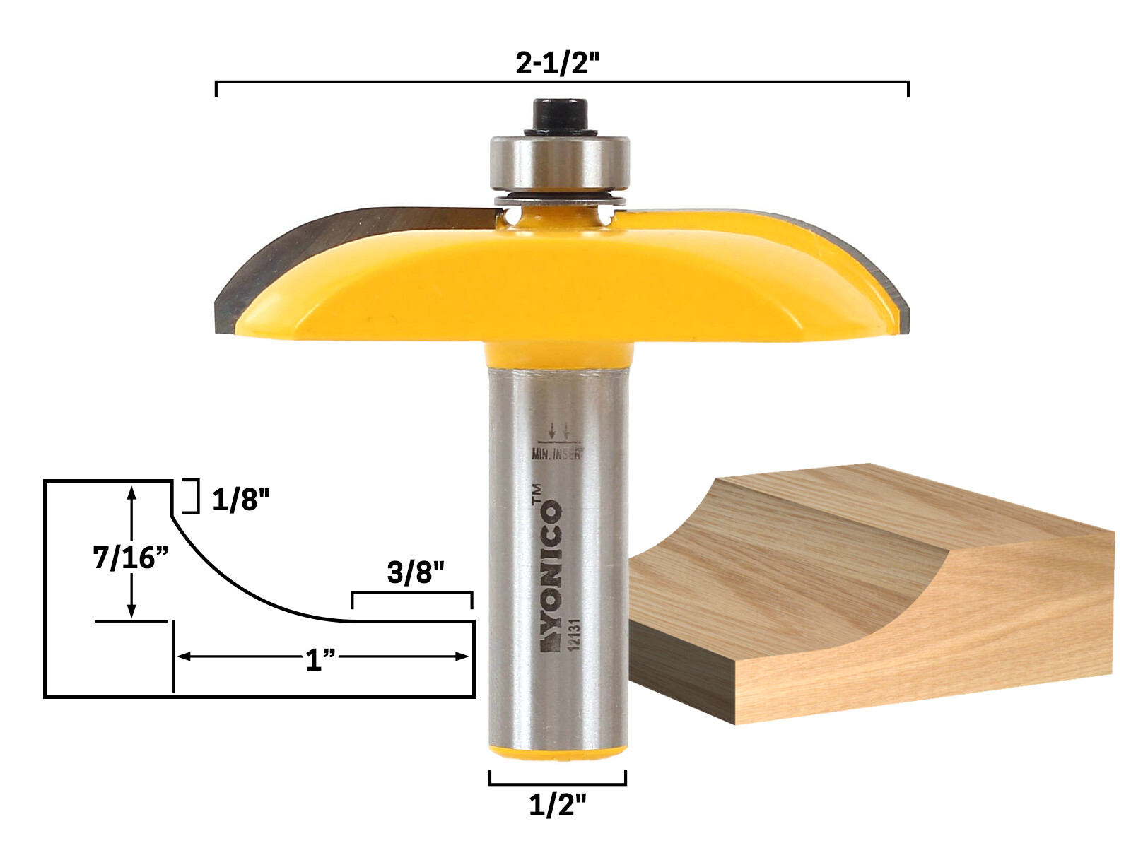 2-1/2" Diameter Cove Raised Panel Router Bit - 1/2" Shank - Yonico 12131 gallery