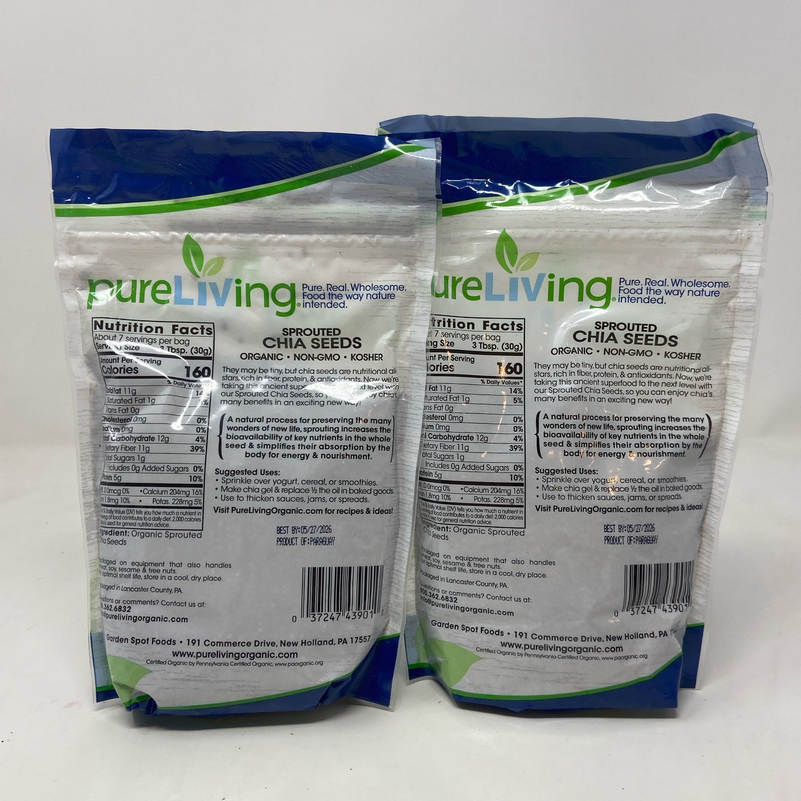 PureLiving Organic Sprouted Chia Seeds Black, 2 x 8oz (16oz total) gallery