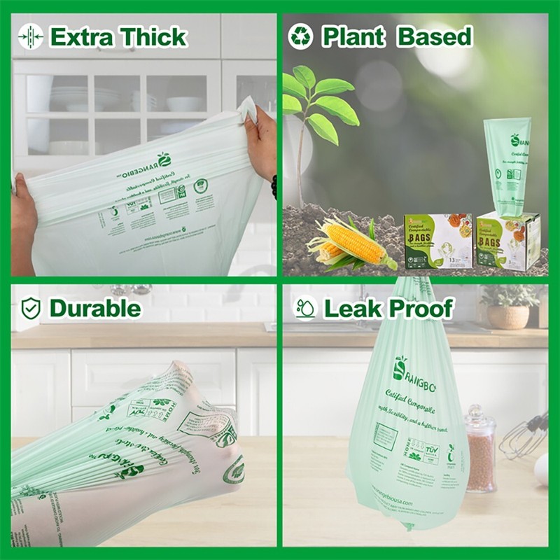 OrangeBio 100% Compostable Trash Bags, 13 Gallon, 50 Count, Extra Thick 0.9 mil gallery