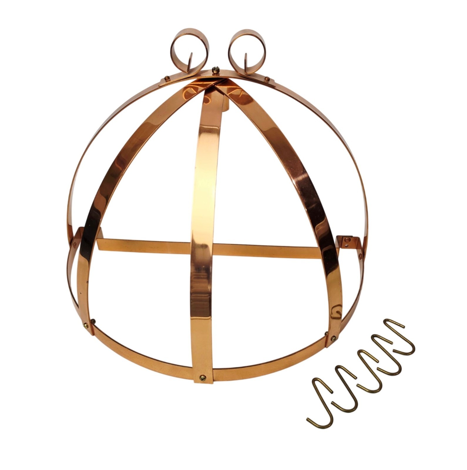 Solid Copper Wall Mounted Pot Rack Half Dome Strap Style 16" x 12" With 5 Hooks gallery