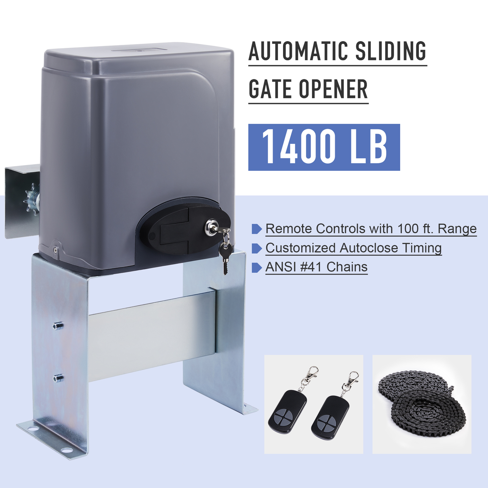 1400lbs Sliding Gate Opener Electric Operator w/Remote Control Automatic Roller. gallery