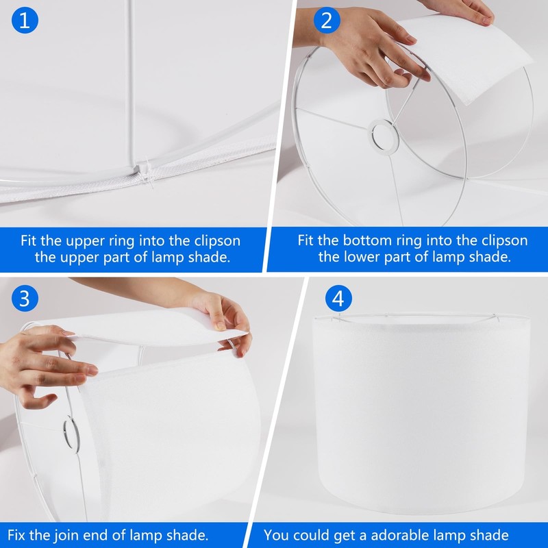 2 PCS White Large Drum Lamp Shades Linen Fabric Replacement Fits 13x13x10 In gallery