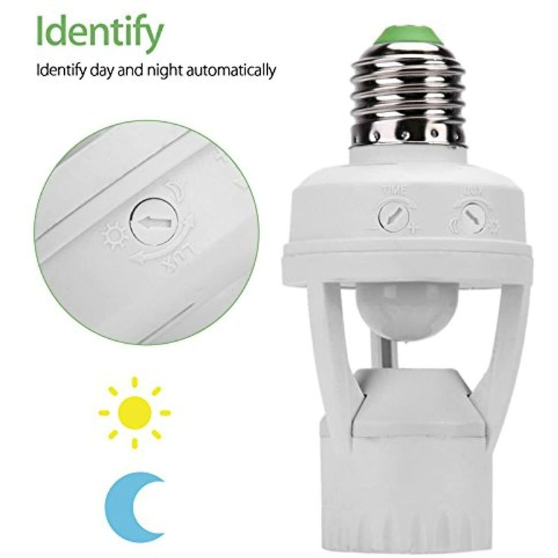 Screw-In Motion Activated Sensor Light Bulb Control Socket Adapter Dusk to Dawn gallery