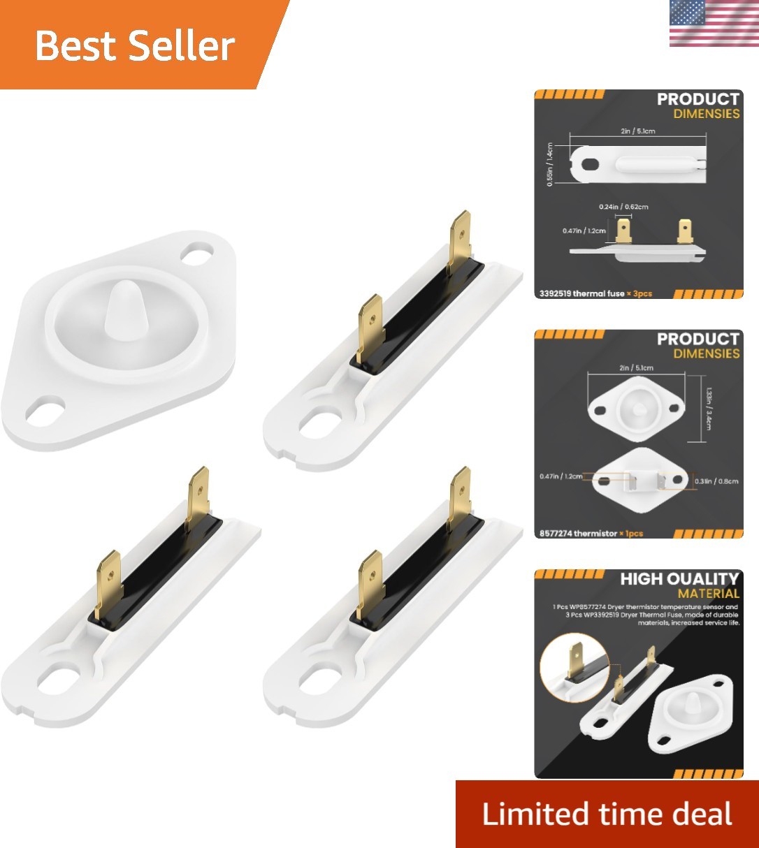 Complete Dryer Thermistor and Fuse Set Compatible with Whirlpool & Maytag Models gallery