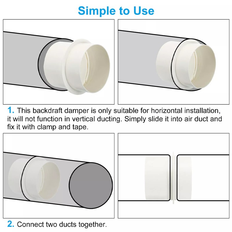 2PCS 4 Inch PVC Backdraft Shutter Damper Draft Blocker for HVAC Extractor Fan gallery