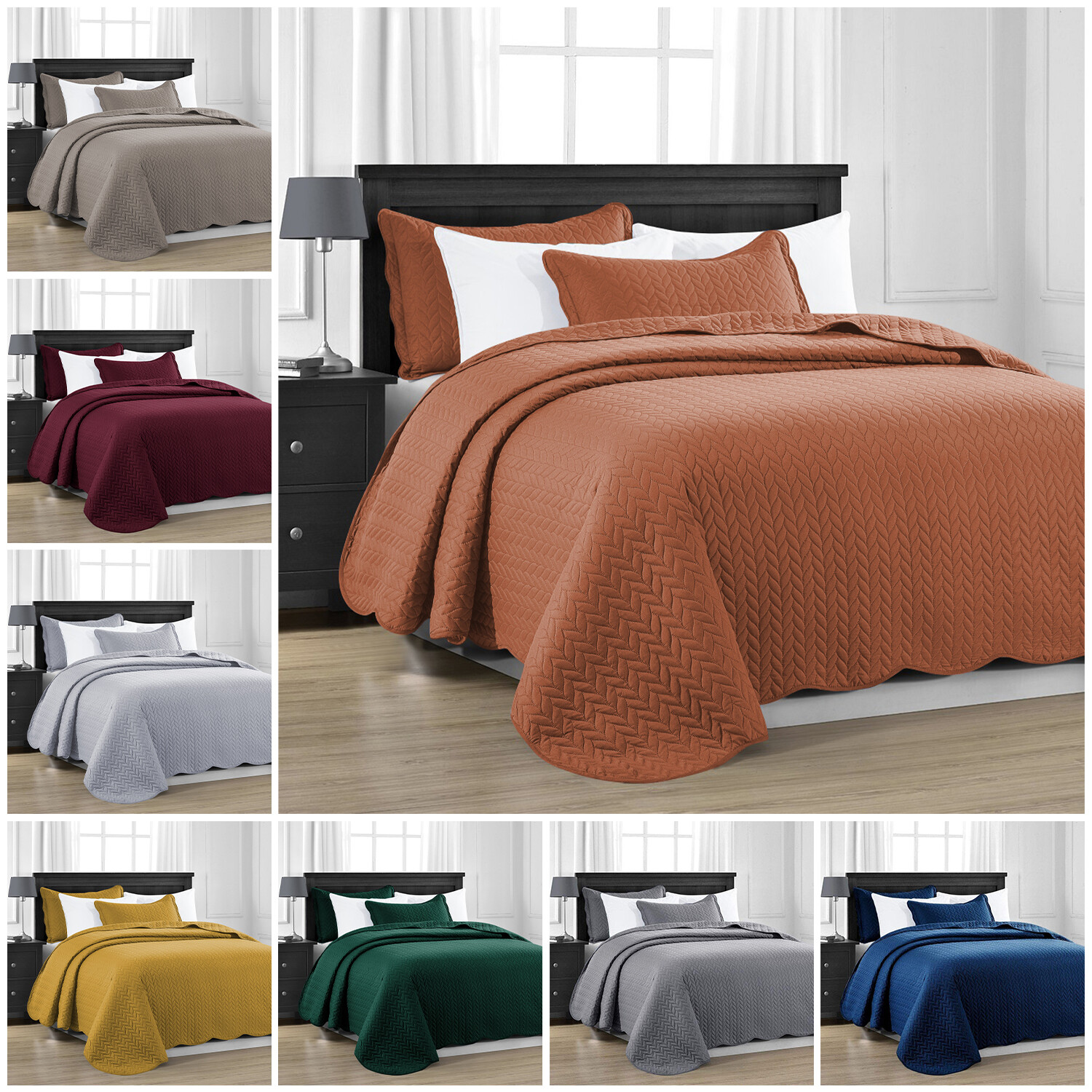 3 Piece Embossed Quilted Bedspread Set Twin Queen King Size Coverlet Bed Throws gallery