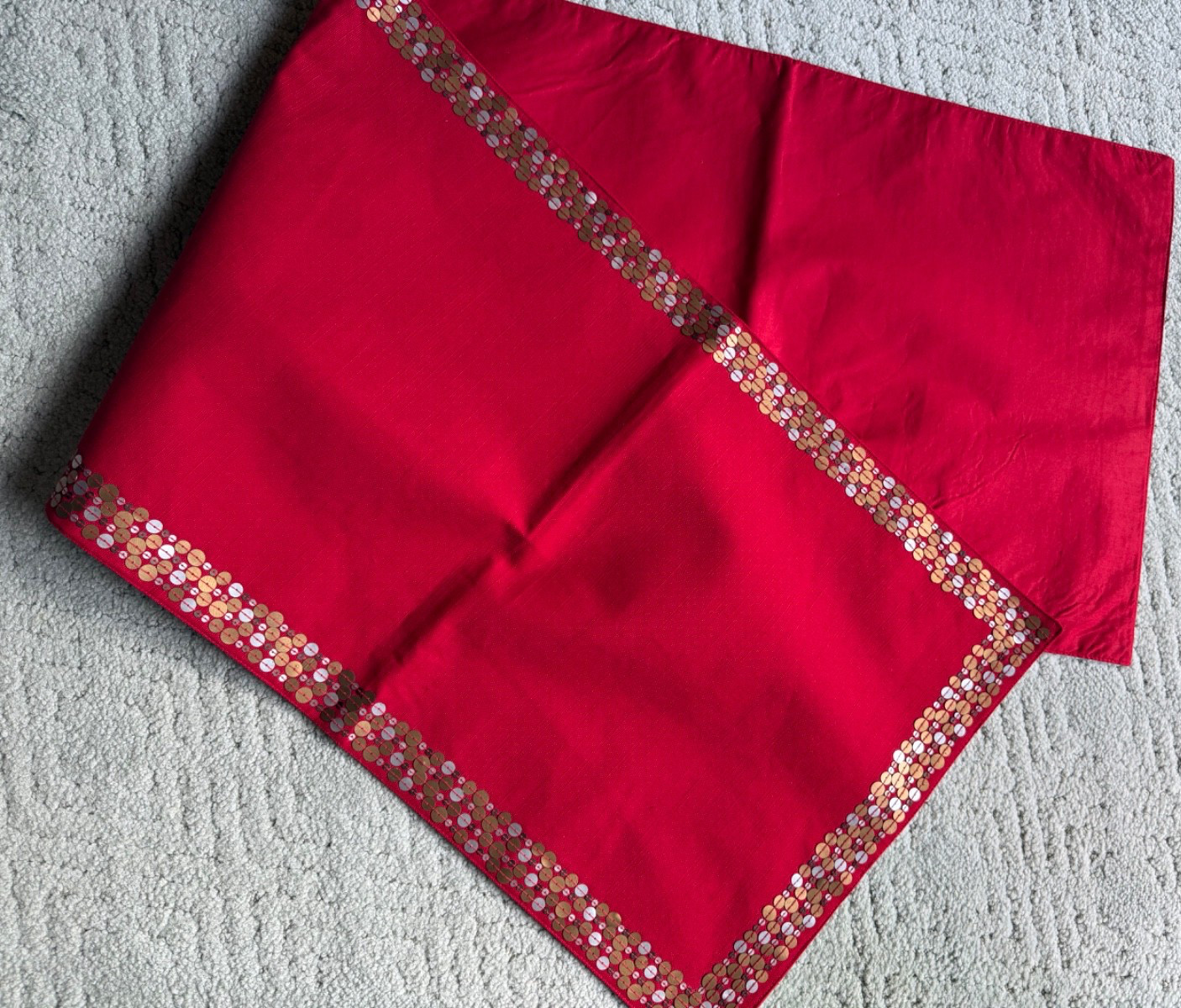Table Runner Solid Red Color With Copper & Silver Color Sequins Accent Holiday gallery