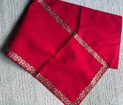 Table Runner Solid Red Color With Copper & Silver Color Sequins Accent Holiday