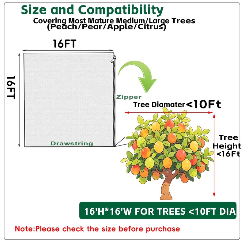 16X16Ft Extra Large Fruit Tree Netting Cover with Zipper & Drawstring, Garden Me gallery