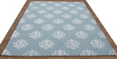 Damask Blue Loop & Cut Pile Hand-Tufted 100% Wool Handmade Area Rug Carpet for