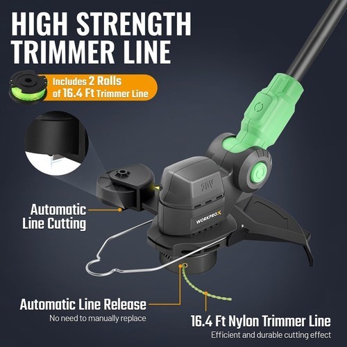 WORKPROX 20V Cordless String Trimmer/Edger 9500RPM 12" Cut 4A Battery Spool Line gallery