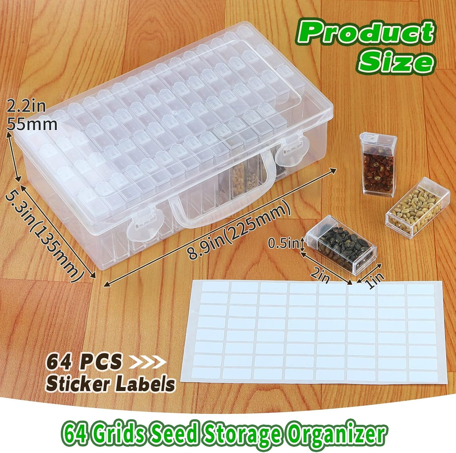 64 Slots Plastic Seed Storage Box Organizer with Label Stickers(Seeds Not Includ gallery