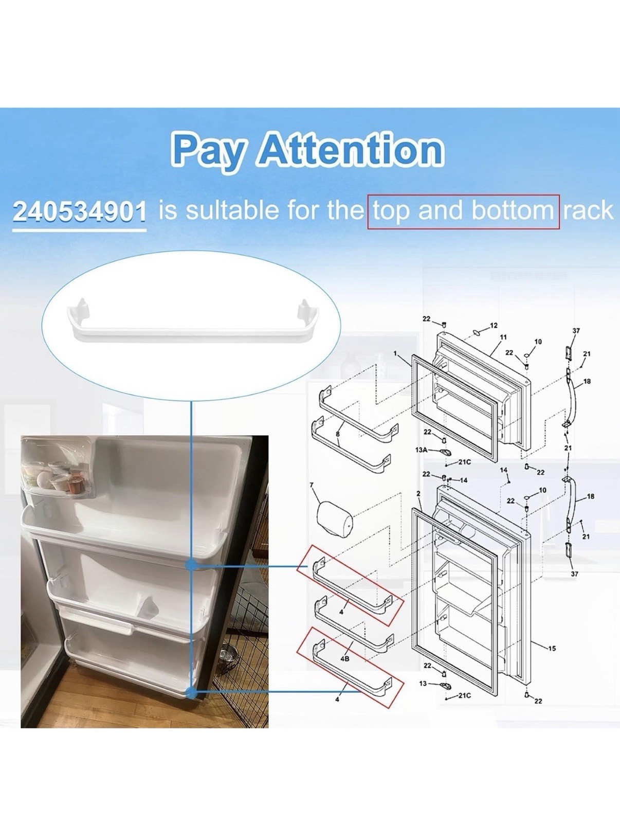 240534901 Door Shelf Rack Bar (2PACK) frigidaire or kenmore Refrigerator gallery