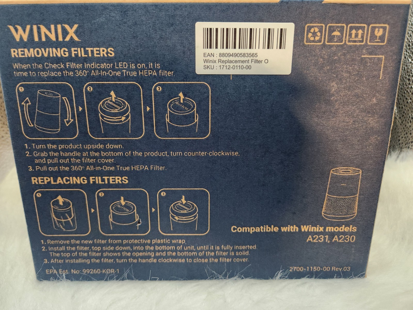 Winix Air Purifier Replacement Filter O 360 All-in-One True HEPA 1712-0110-00 gallery
