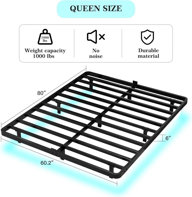 Floating Bed Frame Queen Size with LED Lights Metal Platform Bed No Box Spring N gallery