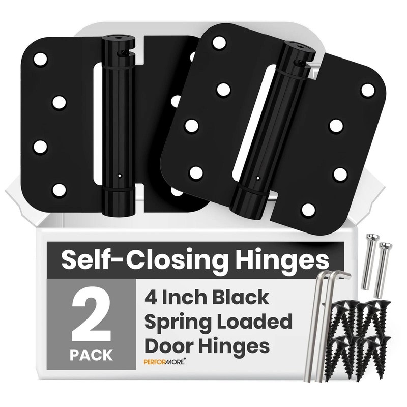 2 Pack 4x4 Inch Spring Loaded Self-closing Door Hinges Matte Black Adjustable gallery