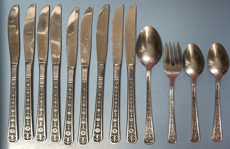 Vintage Interpur Stainless Flatware Korea Florez 8 Petal Design 13 Pieces gallery