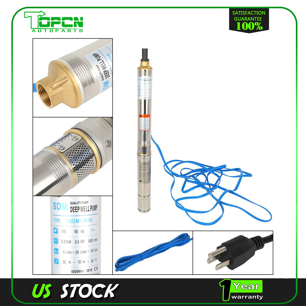 1/2HP Deep Well Pump Submersible Water Pump 110V/60Hz 370W 16GPM 95psi 3420r/min gallery