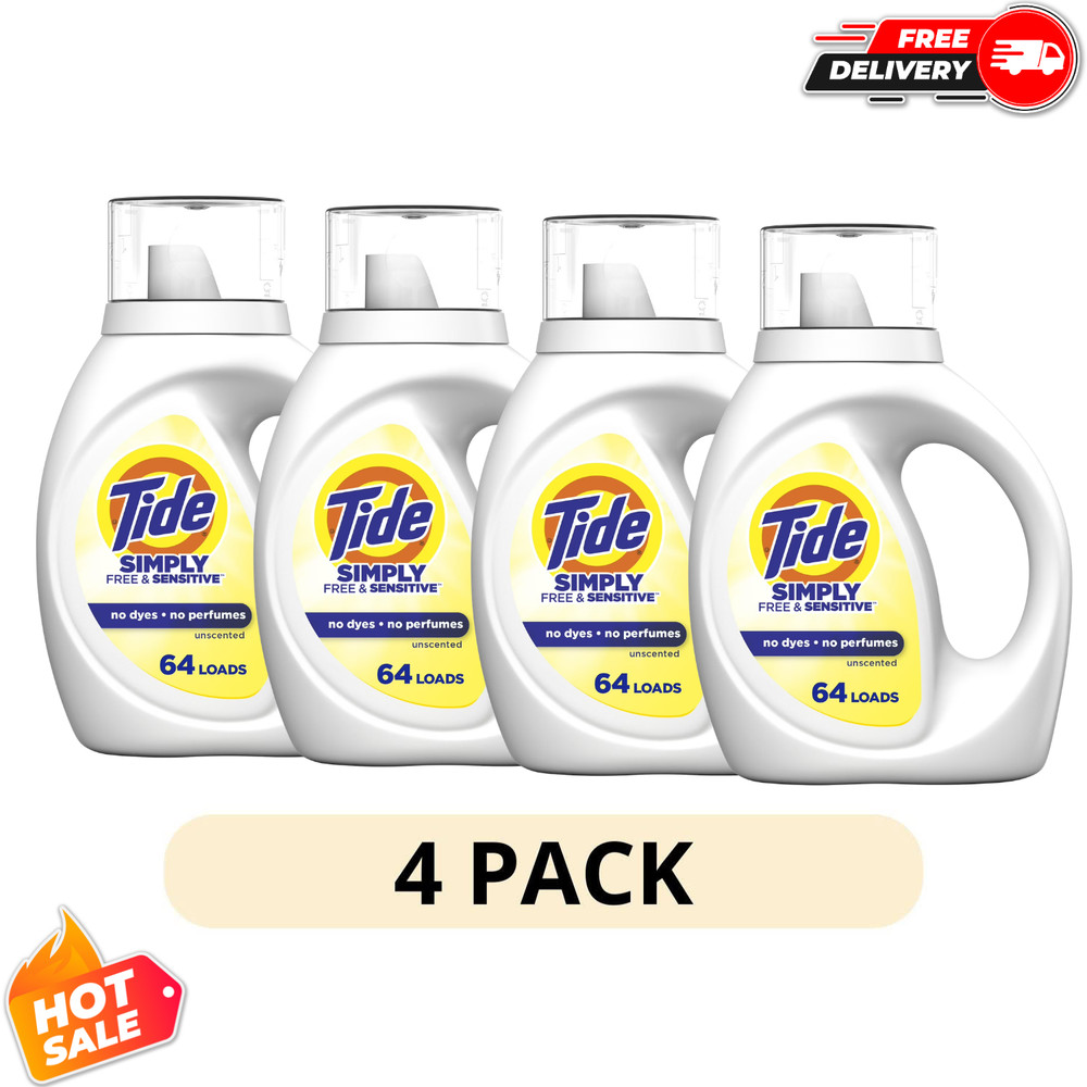 (4 Pack) Tide Simply Free & Sensitive Liquid Laundry Detergent 84 fl oz 64 Loads